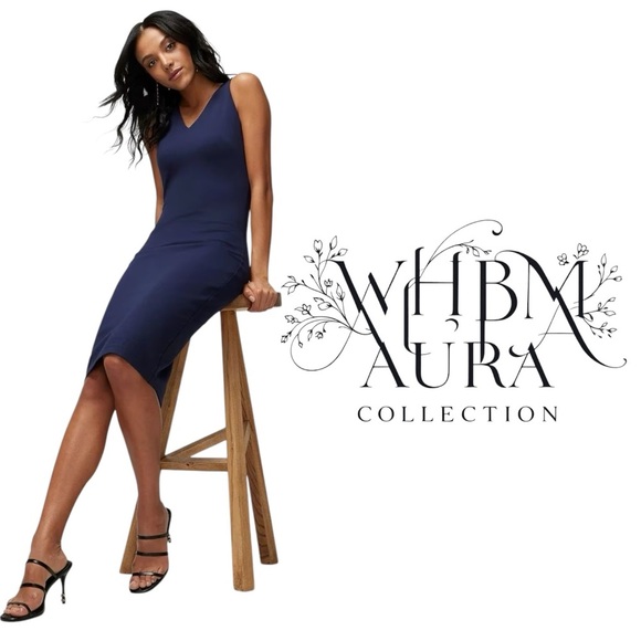 WHBM navy blue sleeveless v neck Sculpting Sheath Dress Aura Collection size 00 - Picture 1 of 8